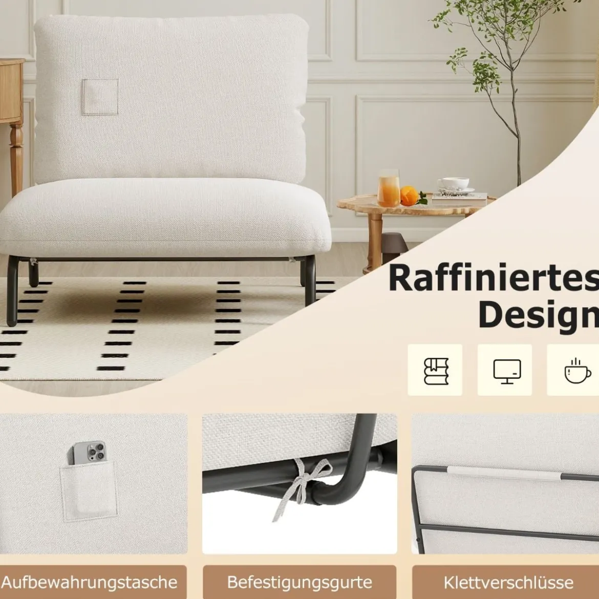 Übergroßer Akzentstuhl mit Extra Breitem & Tiefem Sitz Polsterstuhl Belastbar bis 250 kg Beige