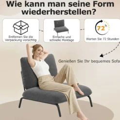 Übergroßer Akzentstuhl mit Extra Breitem & Tiefem Sitz Polsterstuhl Belastbar bis 250 kg Grau