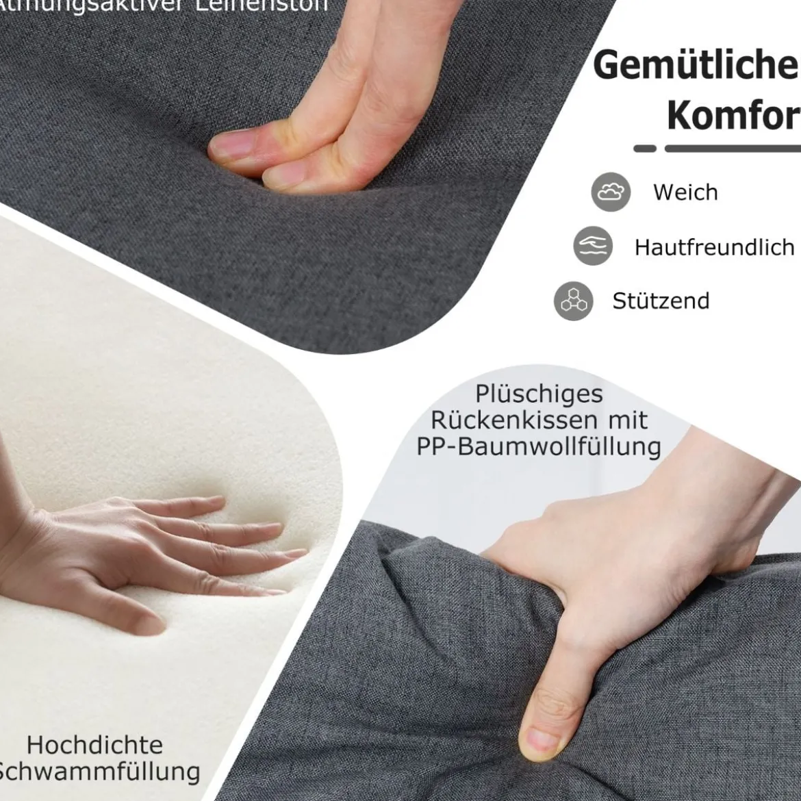Übergroßer Akzentstuhl mit Extra Breitem & Tiefem Sitz Polsterstuhl Belastbar bis 250 kg Grau