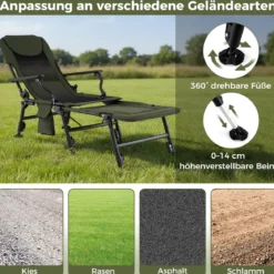 Übergroßer Angelstuhl klappbar Schwerlast Campingstuhl mit abnehmbarem Fußstütze & verstellbaren Füßen Grün