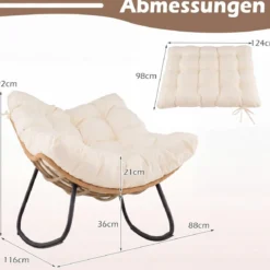 Übergroße Schaukelstuhl Schaukelsessel mit Dickem Gepolstertem Sitzkissen & Metallrahmen Relaxstuhl