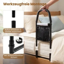 Bett Aufstehhilfe mit LED-Sensorlicht & Tasche & Rutschfestem Handgriff Bettgitter Schutzgeländer