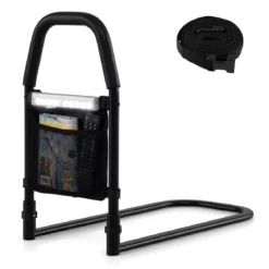 Bett Aufstehhilfe mit LED-Sensorlicht & Tasche & Rutschfestem Handgriff Bettgitter Schutzgeländer