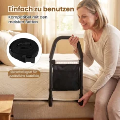 Bett Aufstehhilfe mit LED-Sensorlicht & Tasche & Rutschfestem Handgriff Bettgitter Schutzgeländer