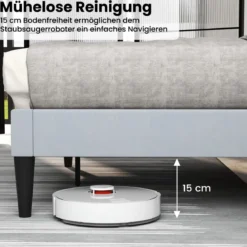 Bettgestell für 200 x 140 cm Matratze Gepolstertes Doppelbettgestell Plattformbett mit Kopfteil Grau