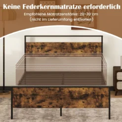 Bettgestell für 200 x 140 cm Matratze Industrielles Metallbett mit Hölzernem Kopf- & Fußteil