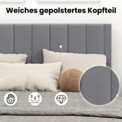 Bettgestell für 200 x 140 cm Matratze Samtstoff gepolstertes Plattformbett Doppelbettgestell Grau