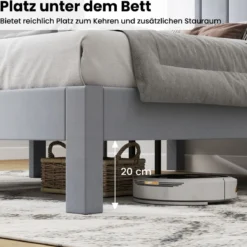 Bettgestell für 200 x 140 cm Matratze Samtstoff gepolstertes Plattformbett Doppelbettgestell Grau