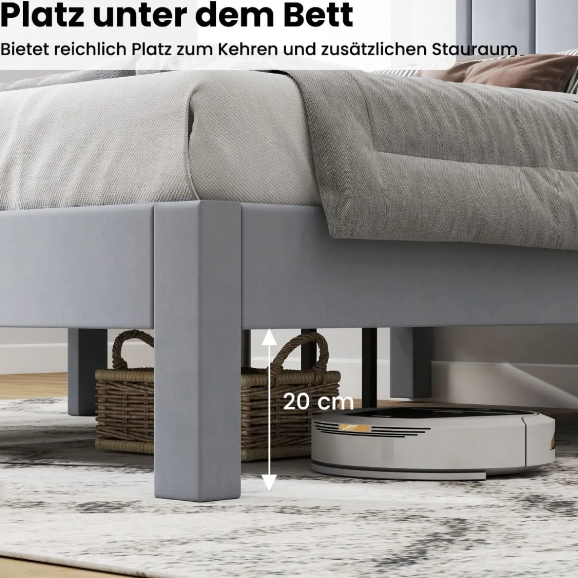 Bettgestell für 200 x 140 cm Matratze Samtstoff gepolstertes Plattformbett Doppelbettgestell Grau