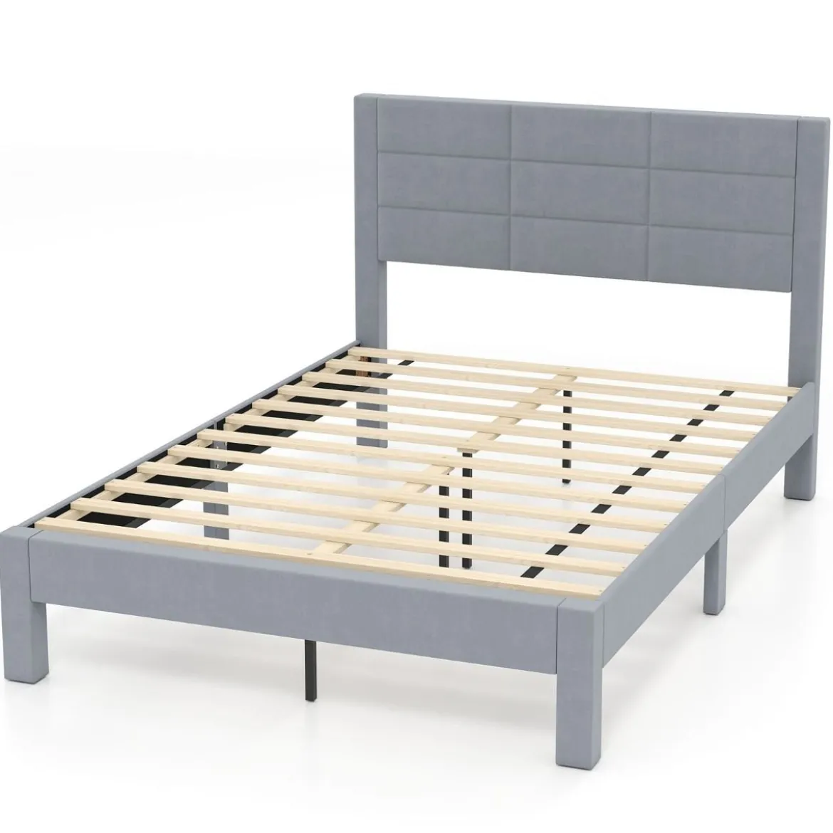 Bettgestell für 200 x 140 cm Matratze Samtstoff Gepolstertes Doppelbettgestell Plattformbett Grau