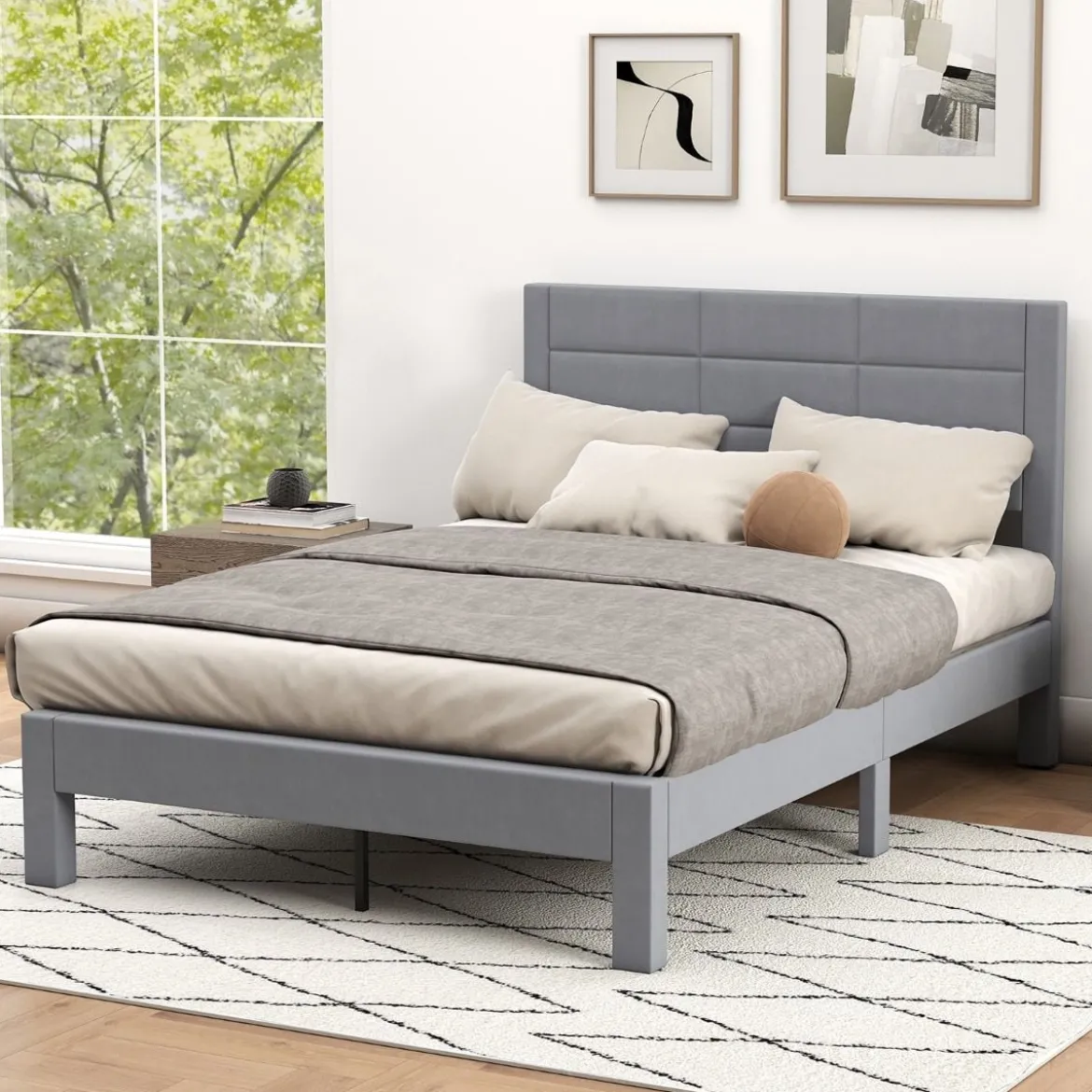 Bettgestell für 200 x 140 cm Matratze Samtstoff Gepolstertes Doppelbettgestell Plattformbett Grau