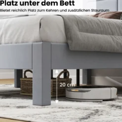 Bettgestell für 200 x 140 cm Matratze Samtstoff Gepolstertes Doppelbettgestell Plattformbett Grau