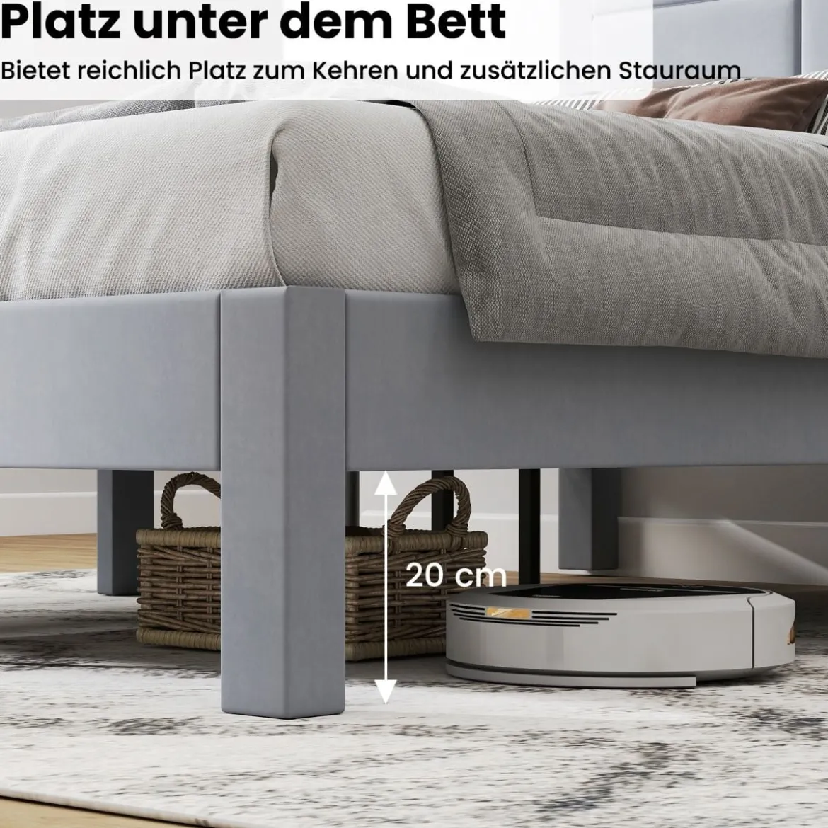 Bettgestell für 200 x 140 cm Matratze Samtstoff Gepolstertes Doppelbettgestell Plattformbett Grau