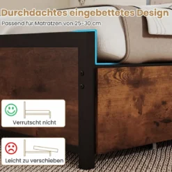 Bettgestell mit LED-Beleuchtung & Ladestation Rustikal Braun 200 x 160 cm/200 x 140 cm