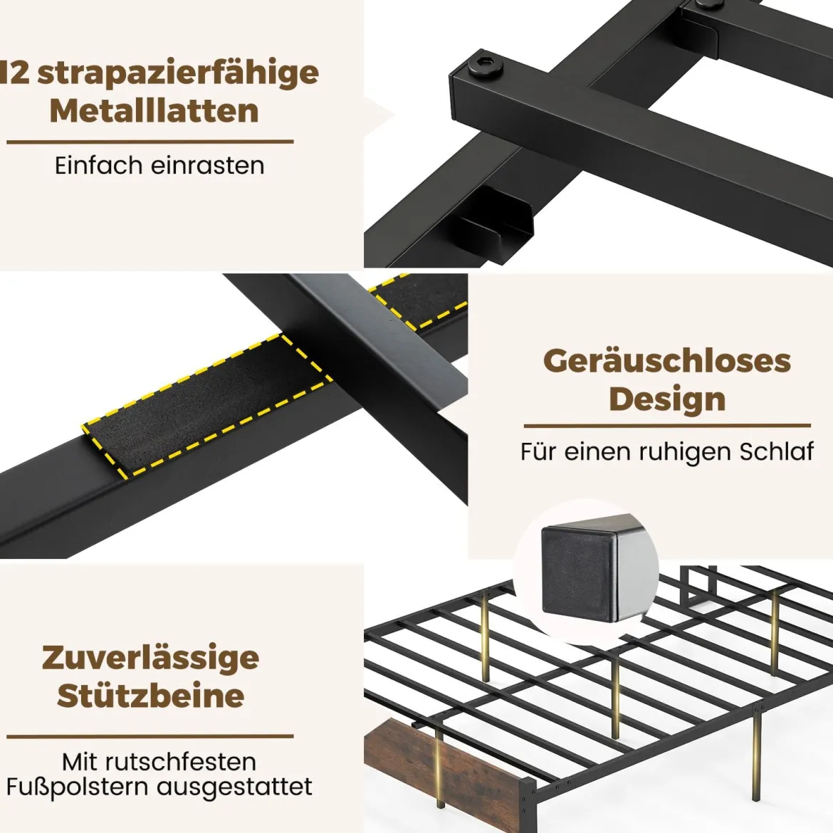 Bettgestell mit LED-Lichtern Industrielles Plattformbett mit Stauraum-Kopfteil 200 x 140 cm Rustikales Braun