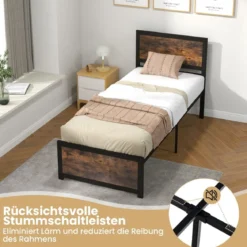 Bettgestell 90 x 200 cm Industrielles Bettrahmen mit Kopfteil & Lattenrost