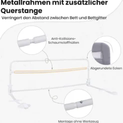Bettgitter für Kleinkinder 120 cm faltbares Babybettgitter mit abnehmbarem & waschbarem Bezug Grau/Weiß