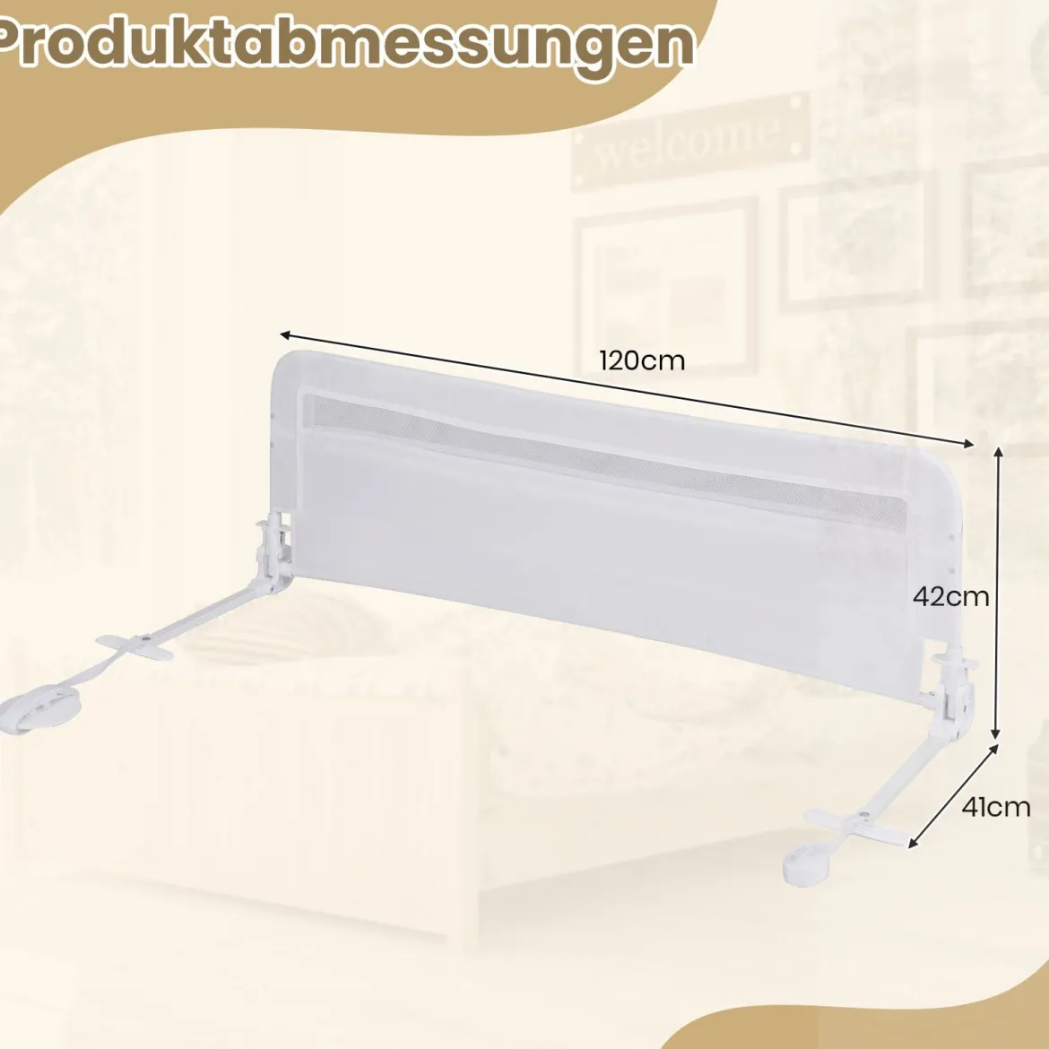 Bettgitter für Kleinkinder 120 cm faltbares Babybettgitter mit abnehmbarem & waschbarem Bezug Grau/Weiß