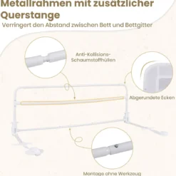 Bettgitter für Kleinkinder 120 cm faltbares Babybettgitter mit abnehmbarem & waschbarem Bezug Grau/Weiß