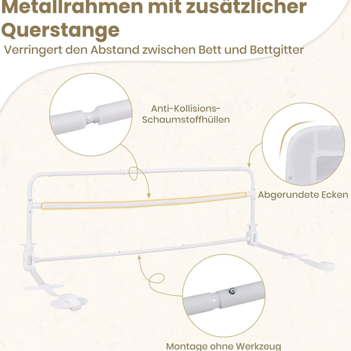 Bettgitter für Kleinkinder 120 cm faltbares Babybettgitter mit abnehmbarem & waschbarem Bezug Grau/Weiß