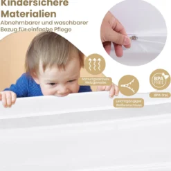 Bettgitter für Kleinkinder 120 cm faltbares Babybettgitter mit abnehmbarem & waschbarem Bezug Grau/Weiß