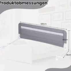 Bettgitter für Kleinkinder 120 cm faltbares Babybettgitter mit abnehmbarem & waschbarem Bezug Grau/Weiß