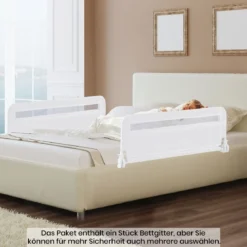 Bettgitter für Kleinkinder 100 cm faltbares Baby-Bettgitter mit abnehmbarem & waschbarem Bezug Grau/Weiß