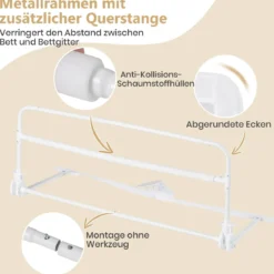 Bettgitter für Kleinkinder 100 cm faltbares Baby-Bettgitter mit abnehmbarem & waschbarem Bezug Grau/Weiß