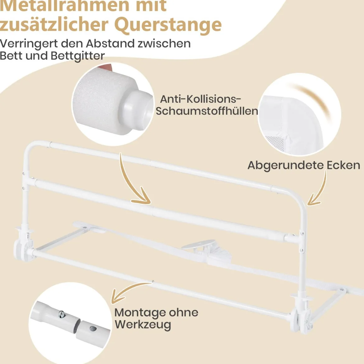 Bettgitter für Kleinkinder 100 cm faltbares Baby-Bettgitter mit abnehmbarem & waschbarem Bezug Grau/Weiß
