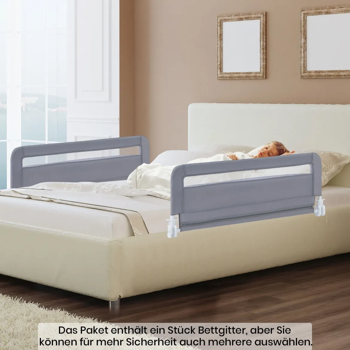 Bettgitter für Kleinkinder 100 cm faltbares Baby-Bettgitter mit abnehmbarem & waschbarem Bezug Grau/Weiß