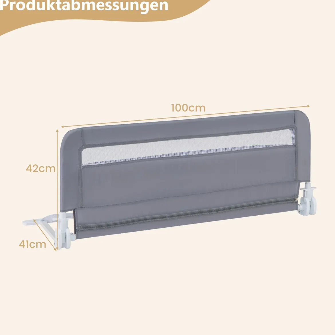 Bettgitter für Kleinkinder 100 cm faltbares Baby-Bettgitter mit abnehmbarem & waschbarem Bezug Grau/Weiß