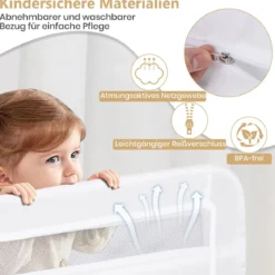 Bettgitter für Kleinkinder 100 cm faltbares Baby-Bettgitter mit abnehmbarem & waschbarem Bezug Grau/Weiß