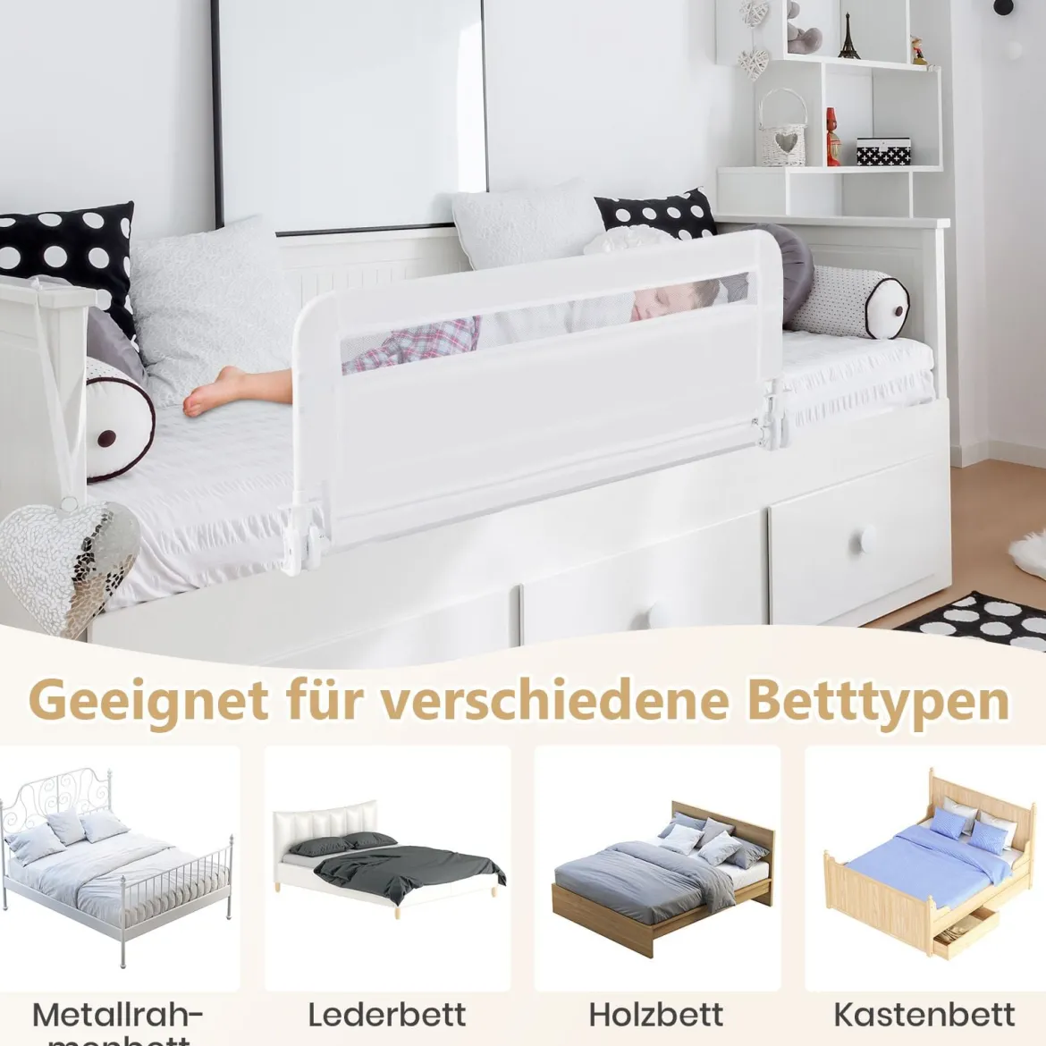 Bettgitter für Kleinkinder 100 cm faltbares Baby-Bettgitter mit abnehmbarem & waschbarem Bezug Grau/Weiß
