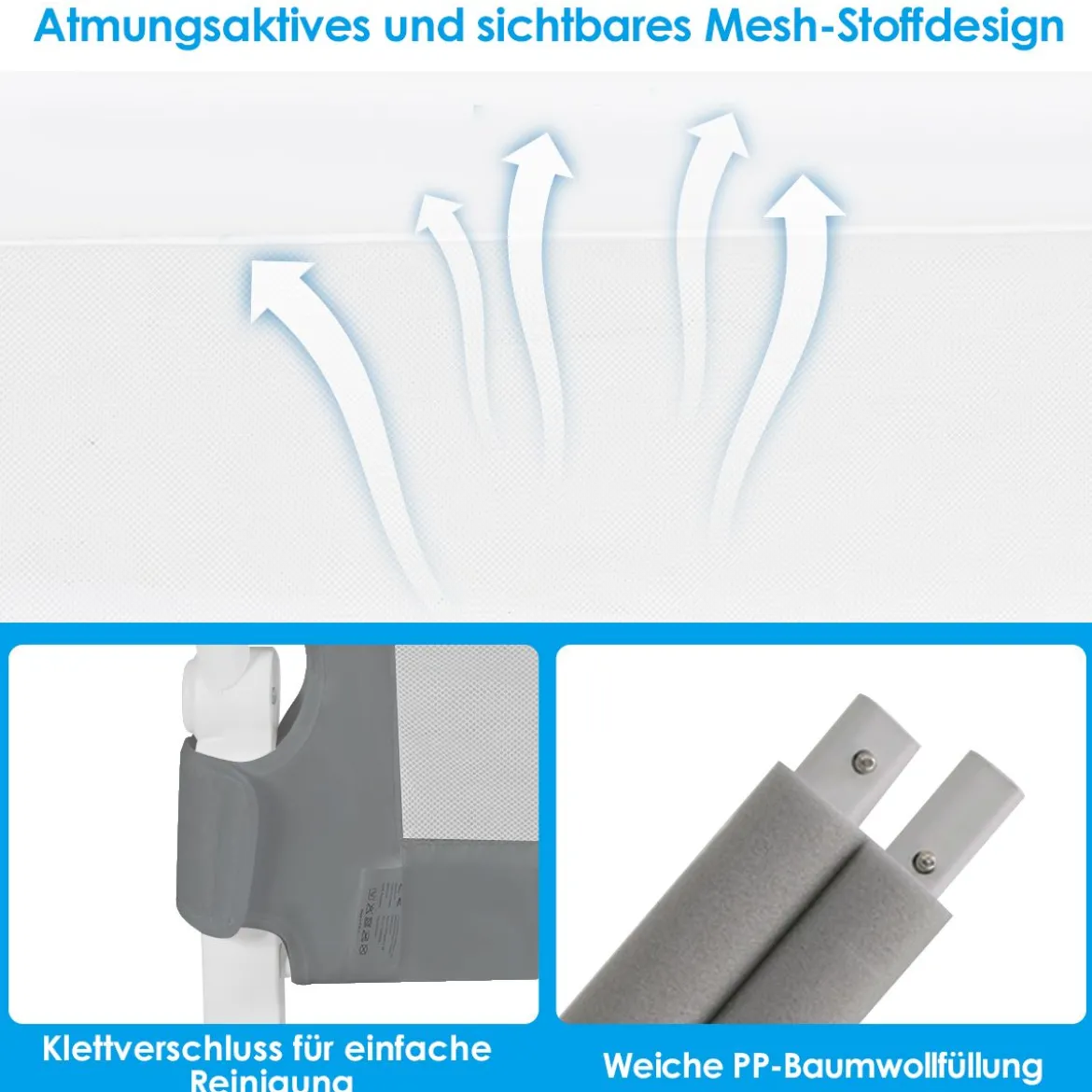Bettgitter für Kleinkinder klappbares Sicherheitsgitter 105 x 40,5 x 42 cm Dunkelgrau