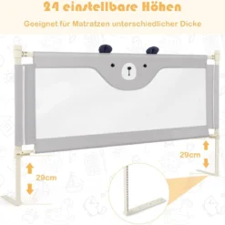 Bettgitter Klappbares Bettgeländer für Kleinkinder 145 x 25 x 101,5 cm Grau