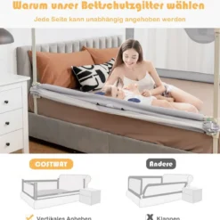 Bettgitter Klappbares Bettgeländer für Kleinkinder 145 x 25 x 101,5 cm Grau
