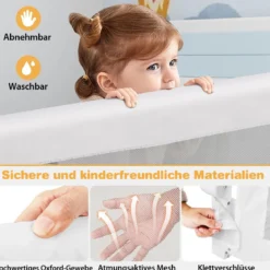 Bettgitter Sicherheitsgitter für Kleinkinder mit weichem Schaumstoff mit Gurt 105 x 40 x 42 cm Weiß