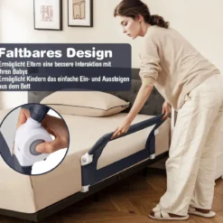Bettgitter Sicherheitsgitter für Kleinkinder mit weichem Schaumstoff mit Gurt 105 x 40 x 42 cm Dunkelgrau