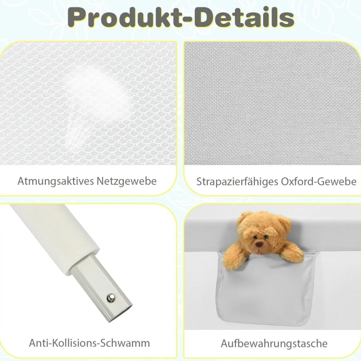 Bettgitter Sicherheitsschiene für Kinderbetten Abschließbar 145 x 25 x 101,5 cm Grau