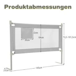 Bettgitter Sicherheitsschiene für Kinderbetten Abschließbar 145 x 25 x 101,5 cm Grau