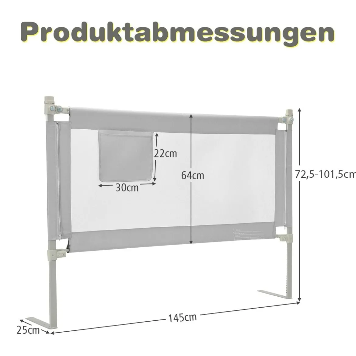 Bettgitter Sicherheitsschiene für Kinderbetten Abschließbar 145 x 25 x 101,5 cm Grau