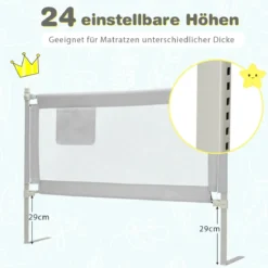 Bettgitter Sicherheitsschiene für Kinderbetten Abschließbar 145 x 25 x 101,5 cm Grau