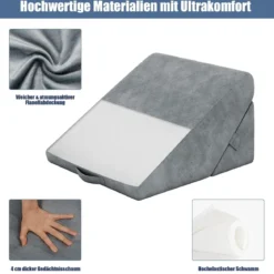 Bettkeil-Kissen einstellbares Rückstellschaum-Neigungskissen Keilkissen 58 x 50,5 x 36 cm Grau
