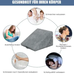 Bettkeil-Kissen einstellbares Rückstellschaum-Neigungskissen Keilkissen 58 x 50,5 x 36 cm Grau