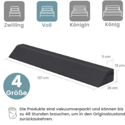 Bett-Lückenfüller Bettkeil mit Seitentasche Keilkissen für das Bett 137 x 25 x 13 cm Grau