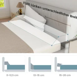 Bett-Lückenfüller Bettkeil mit Seitentasche Keilkissen für das Bett 137 x 25 x 13 cm Grau