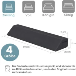 Bett-Lückenfüller Bettkeil mit Seitentasche Keilkissen für das Bett Grau 99 x 25 x 13 cm