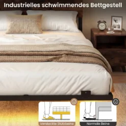 Bett mit Ladestation & LED-Beleuchtung Kopfteil mit Stauraum Bettgestell mit Lattenrost Doppelbett