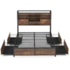 Bett mit Ladestation und 4 Schubladen Kopfteil mit Stauraum Vintage Braun 223 x 143 x 112 cm