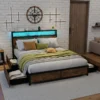 Bett mit LED Beleuchtung Ladestation & 4 Schubladen Stauraumbett mit Kopfteil & Lattenrost 200 x 160 cm